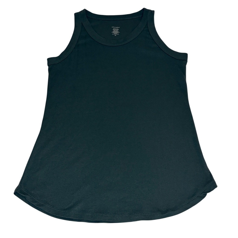Urban Diction Women Tank Top XL Dark Green Sleeveless Crew Neck Curved Hem 0057